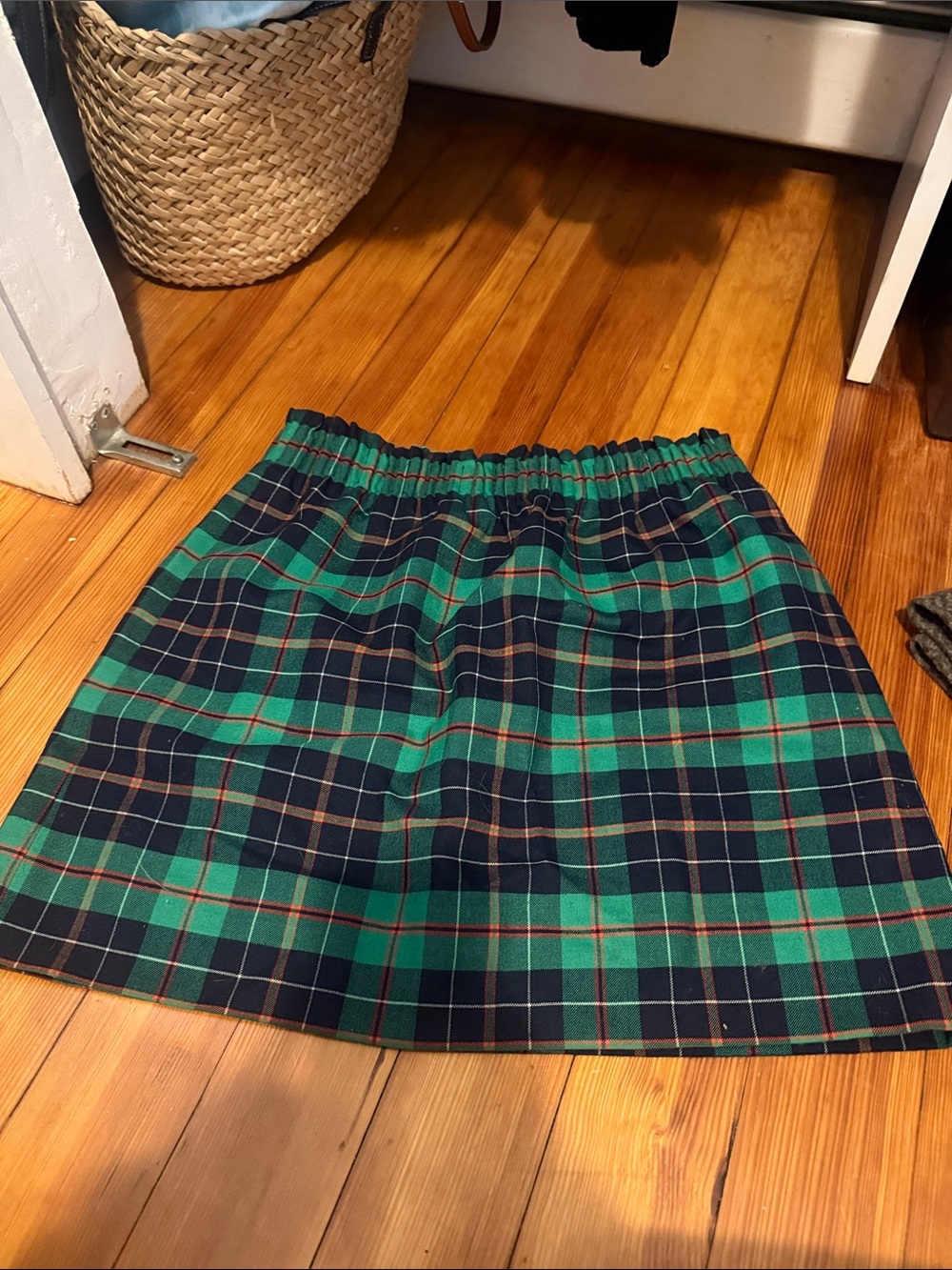 Jcrew Plaid Green and Navy Elastic Waist Skirt
